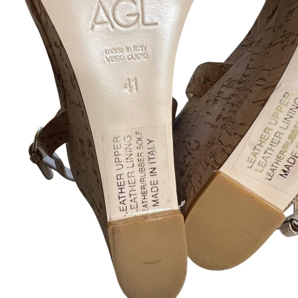 AGL Demi Ankle Strap Cork Wedge Sandals Naturale Sz 11 - Picture 8 of 9